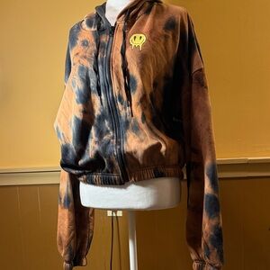 Stella Viva Full Zip Melting Smiley Tie Dye Hoodie Sz XL   90s Grunge Unisex